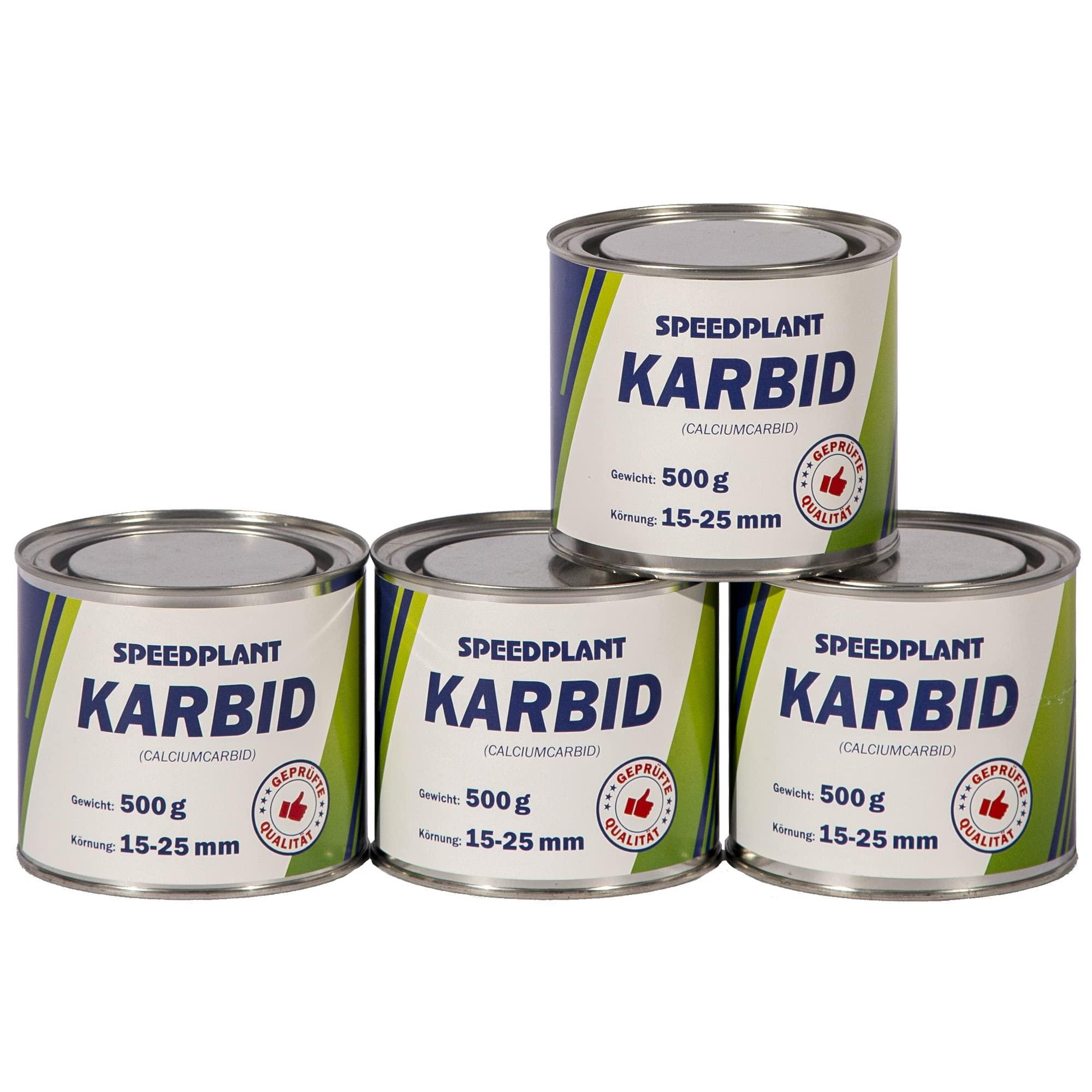 SPEEDPLANT Karbid 2kg (4X 500g) - Carbid Kabit Kabitt karbitt Karbit Karbid Große Feste Steine Körnung 15-25mm - 4 Dosen