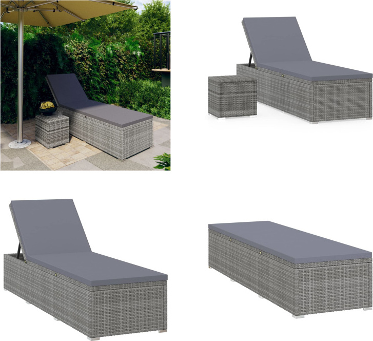 vidaXL Lehátko s vankúšom a čajovým stolíkom polyratan sivá - Lehátko - Lehátka - Záhradné ležadlo - Záhradné ležadlá