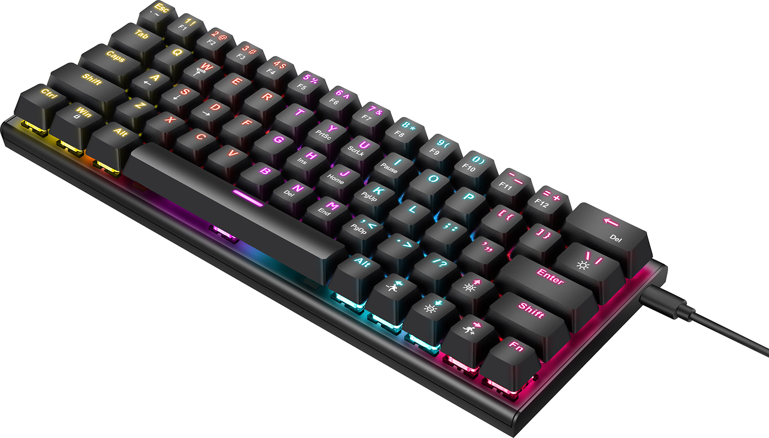 Douself Mechanische Tastatur, kabelgebunden, beleuchtete Gaming-Tastatur mit bunter Hintergrundbeleuchtung, individuelle 63-Tasten-Buerotastatur