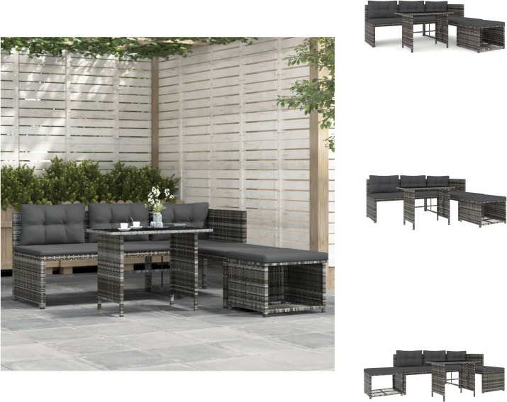 vidaXL 4-dielny záhradný jedálenský set s vankúšmi sivý polyratan - Záhradný nábytok sety