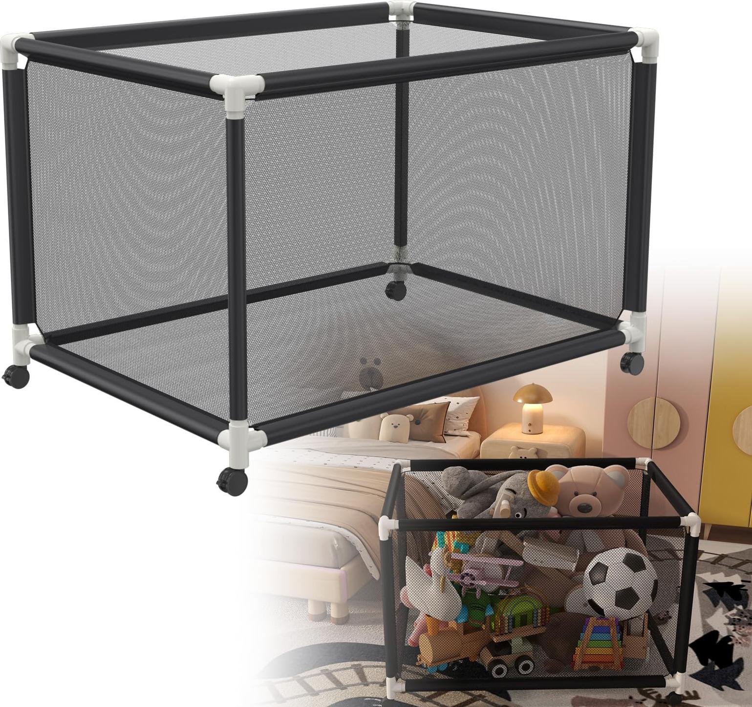 ACXIN Pool Aufbewahrungsbehälter 122x78x88cm Außen Pool-Aufbewahrungsbox mit Rollen, Schwarz Netz Organizer für Schwimmringen, Strandbälle, Pool-Nudeln, Spielzeug und Schwimmausrüstung