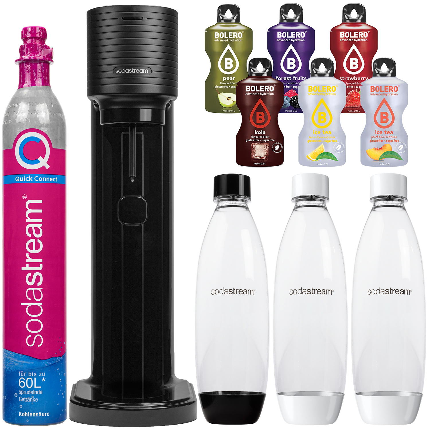 Výrobník sody SodaStream Gaia Titan + 1 fľaša čierna + 2 fľaše biela + Bolero