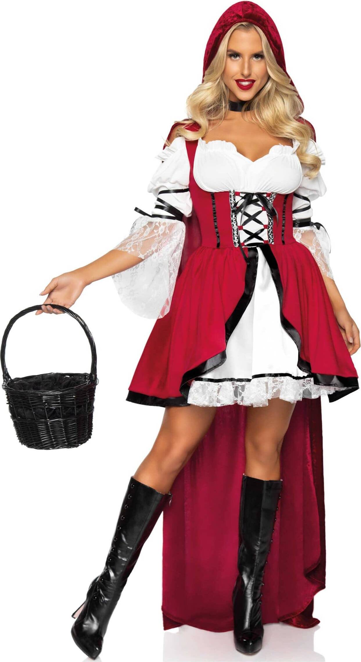 Costume Carnevale Cappuccetto Rosso Corto Donna - Abito Sensuale Con Mantellina E Sottogonna - 3