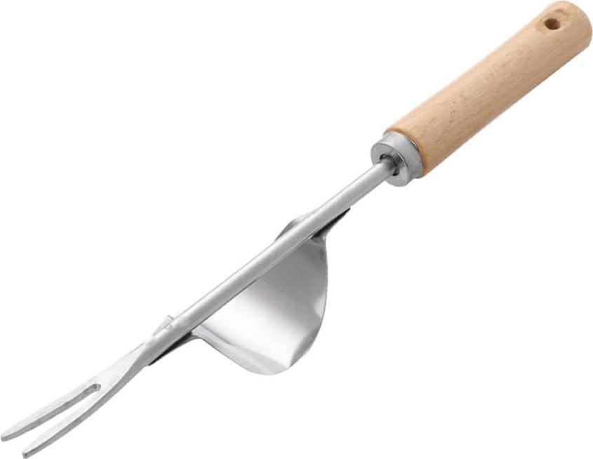 Markenlos Unkrautstecher aus rostfreiem Stahl mit Holzgriff - Praktischer Wurzeljäger für den Garten