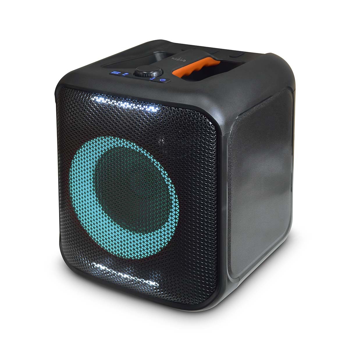 Nedis Bluetooth®-Party-Lautsprecher / max. Batteriespielzeit: 5 Std / 150 W / Tragegriff / Partylicht / Verknüpfbar / Equalizer / Orange / Schwarz SPPT2450BK