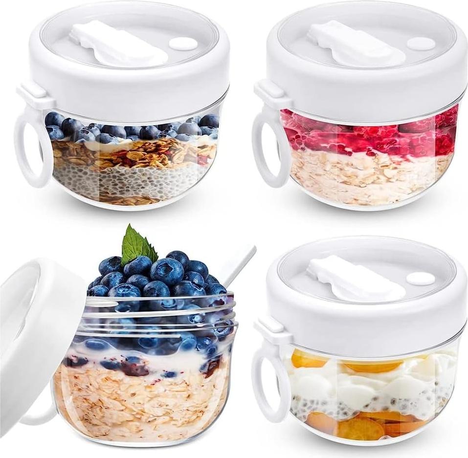 Markenlos Overnight Oats Gläser - Müsli Becher - Mason Jar - Overnight Oats - Haferflocken - 4 Stück - Must-Have für dein Frühstück!