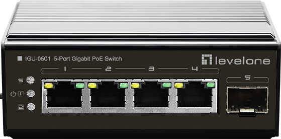 Level One IGU-0501 LevelOne Switch 5Port Gigabit PoE DIN-Rail,-30°C to 65°C