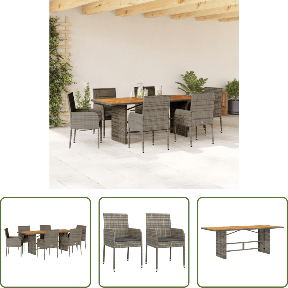 The Living Store 7-dielny záhradný jedálenský set s vankúšmi sivý polyratan