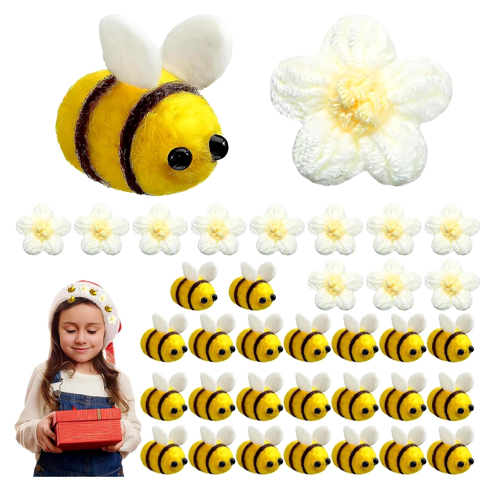 Markenlos 36 Stück Bienen Dekoration, Mini Filzbienen, Kleine Bienen, Deko Bienen, Mini Biene Handwerksdekoration, Kleine Harzbienen für Babyparty Kostüm DIY Anhänger Wand Hut