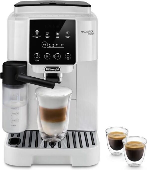DeLonghi Magnifica Start ECAM220.61.W Plne automatický kávovar, biela nerezová oceľ, napenovač mlieka, tlak 15 barov, pre kávové zrná a mletú kávu