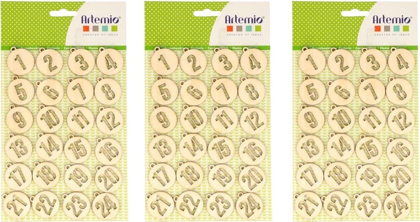 Artemio 3 Sets runder Adventskalenderzahlen aus Holz