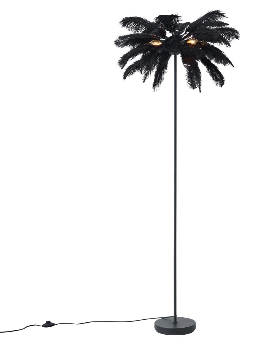 QAZQA Art Déco Stehleuchte Schwarz mit Schwarzen Federn Peahen 109479