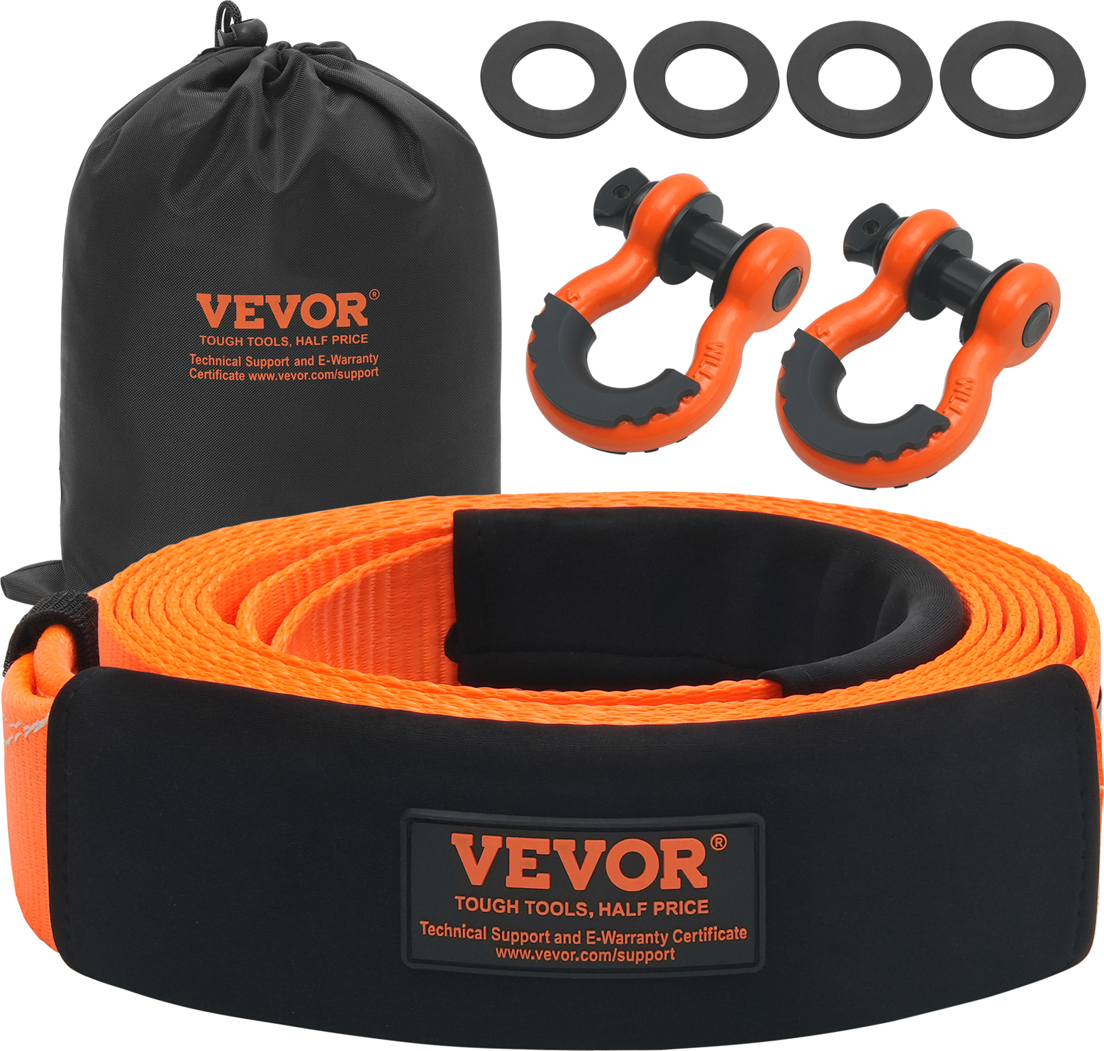 Sangle De Remorquage Cinétique VEVOR 76 Mm X 6,1 M – Résistance 16 329 Kg, Avec Anneaux D Et Sac De Rangement