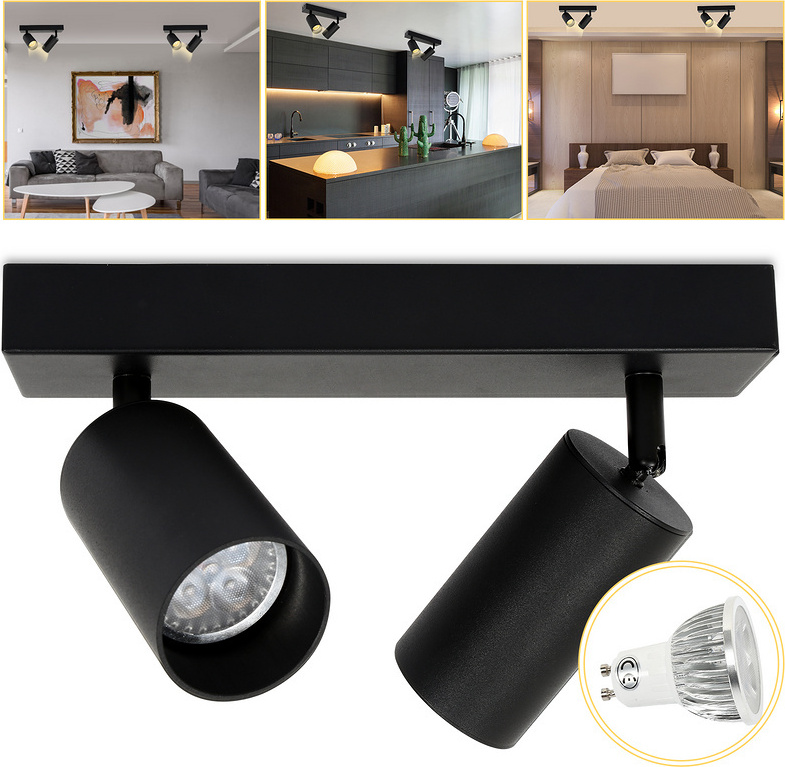 Clanmacy LED Spotleuchte schwenkbar Wandleuchte Deckenleuchte für Wohnzimmer, Küche, Esszimmer Einzelkopfstrahler 2x GU10 Fassung RL-HG7375-1-GDb