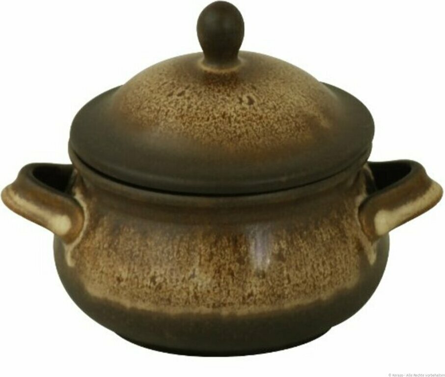 Original Bunzlauer Keramik 750 ml Schmalztopf mit Deckel Ø13 cm, H=15,3 cm, Design ZACIEK braun GU-1009/ZACIEK