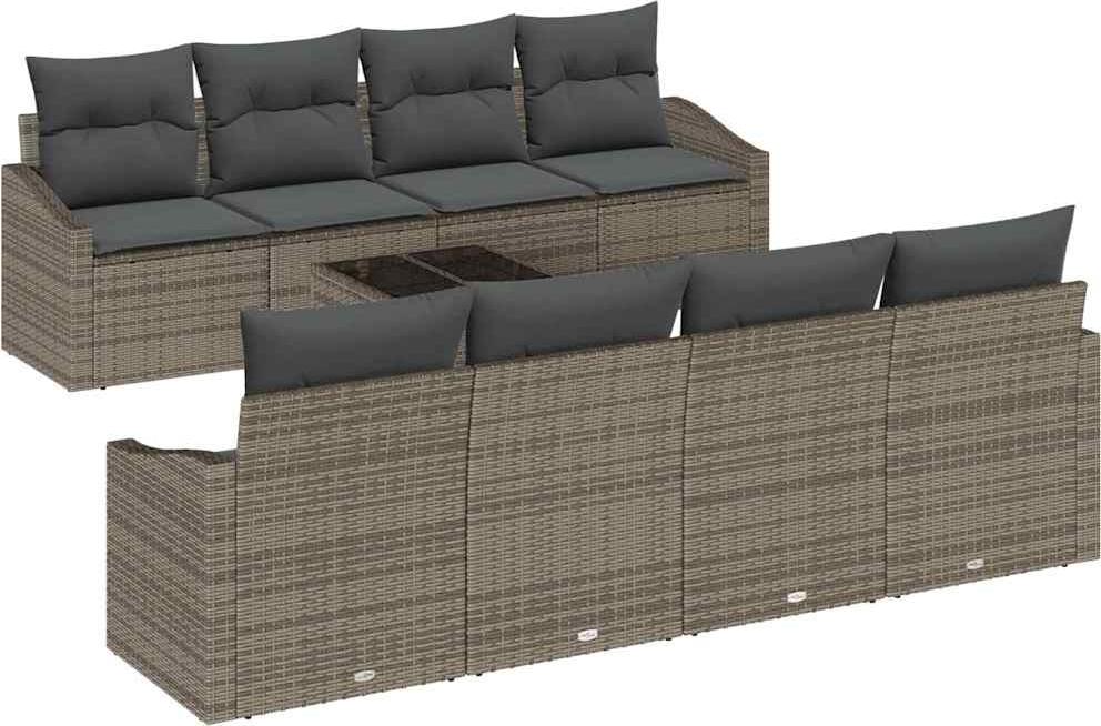 vidaXL Sofa Set mit Kissen mit Kissen 9 pcs Grau Poly Rattan