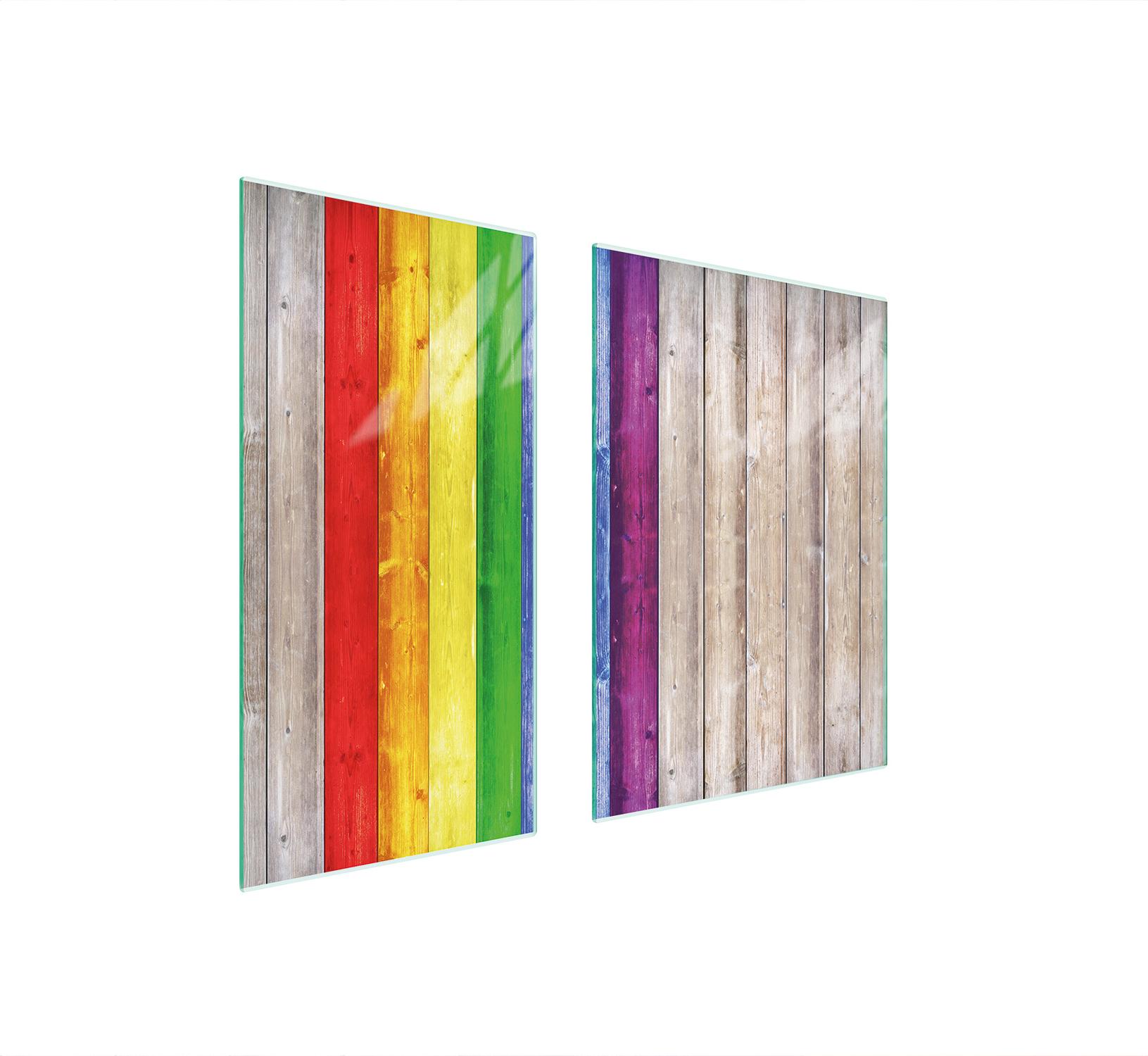 TMK ArtDeko Herdabdeckplatten 2 teilig 75x52 Ceranfeld Abdeckung Glas Schneidebrett Holz Bunt