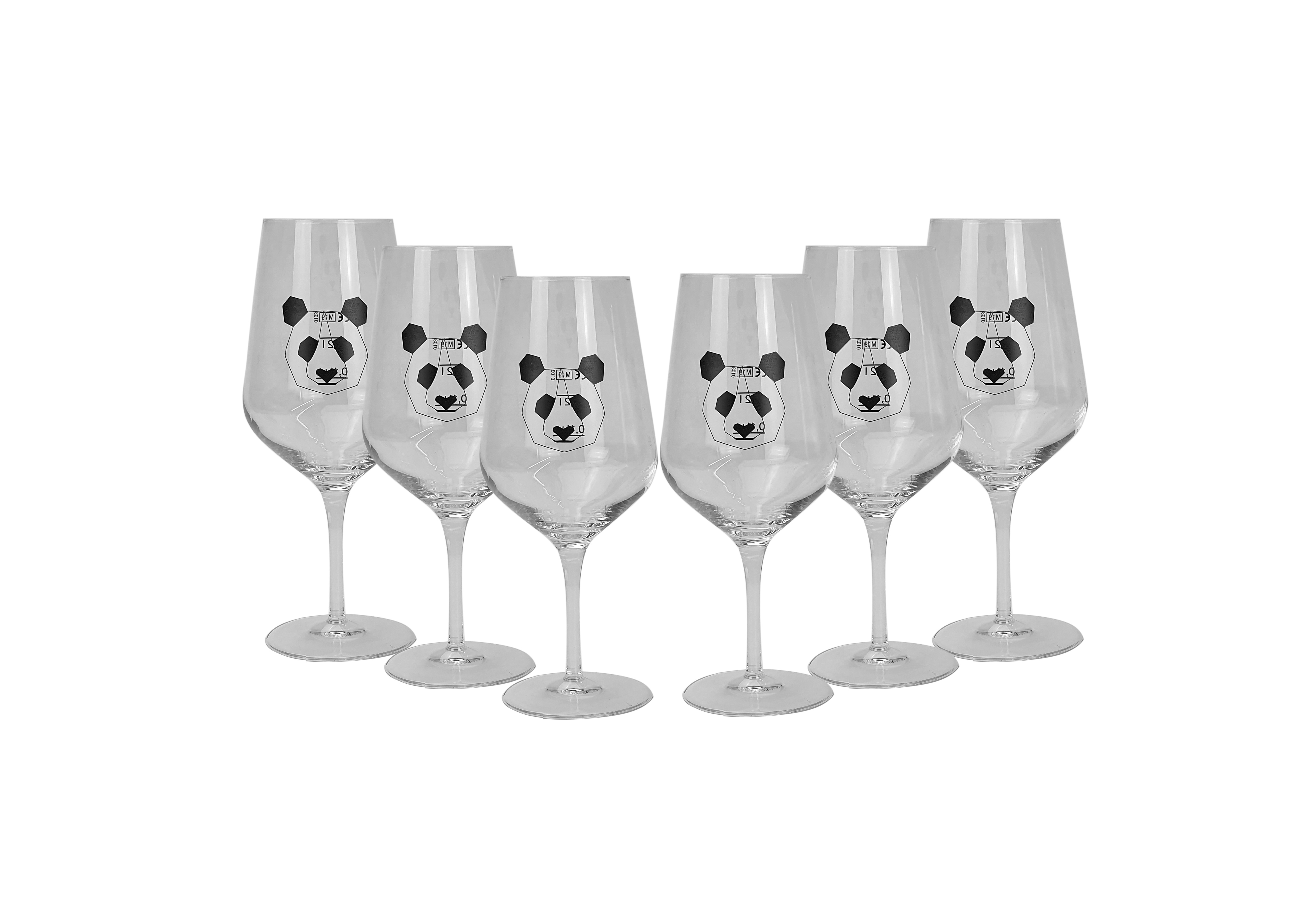 Panda Wein-Glas Gläser Set - 6x Weingläser mit Eichung / Eichstrich 0,1L + 0,2L geeicht