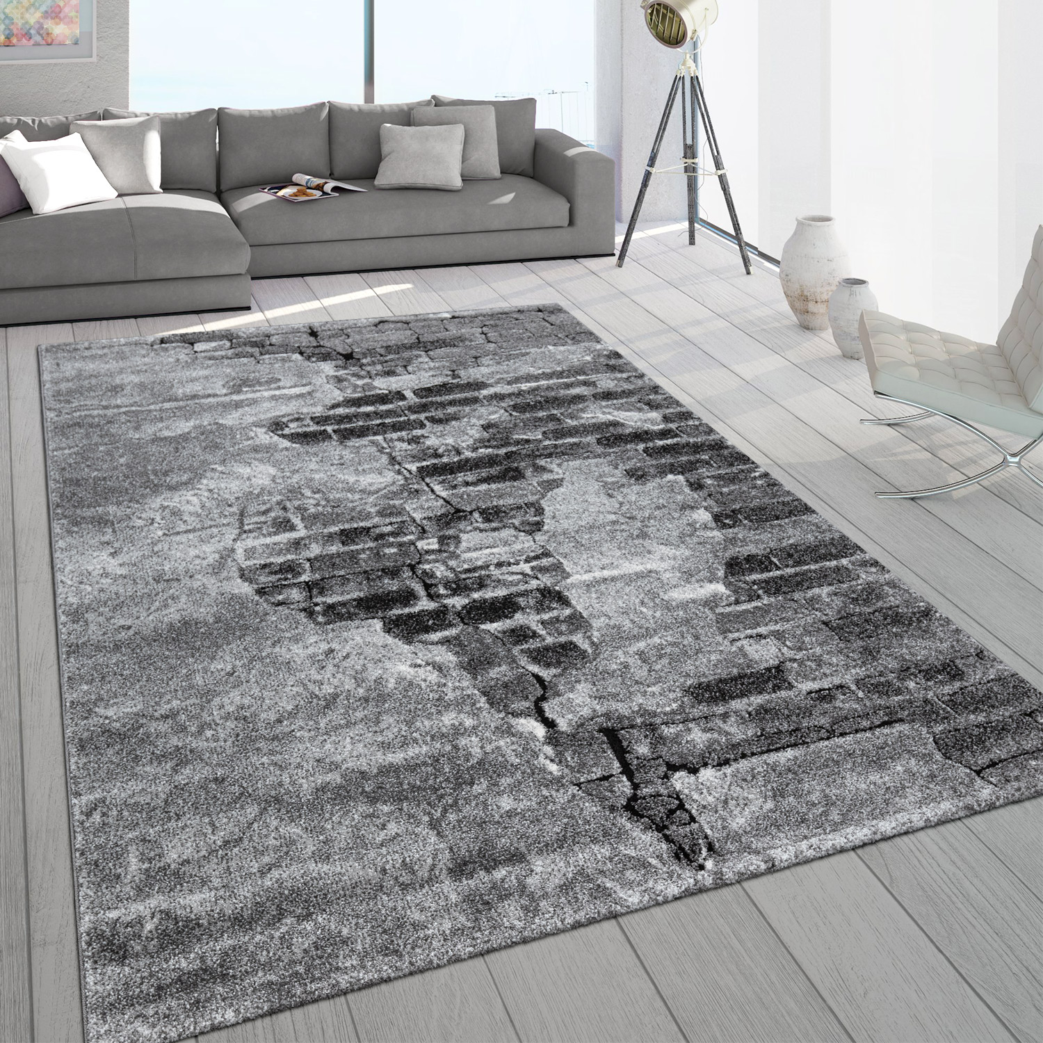 Teppich Satin Lines neu für Wohnzimmer in Grau Creme Silber und Anthrazit