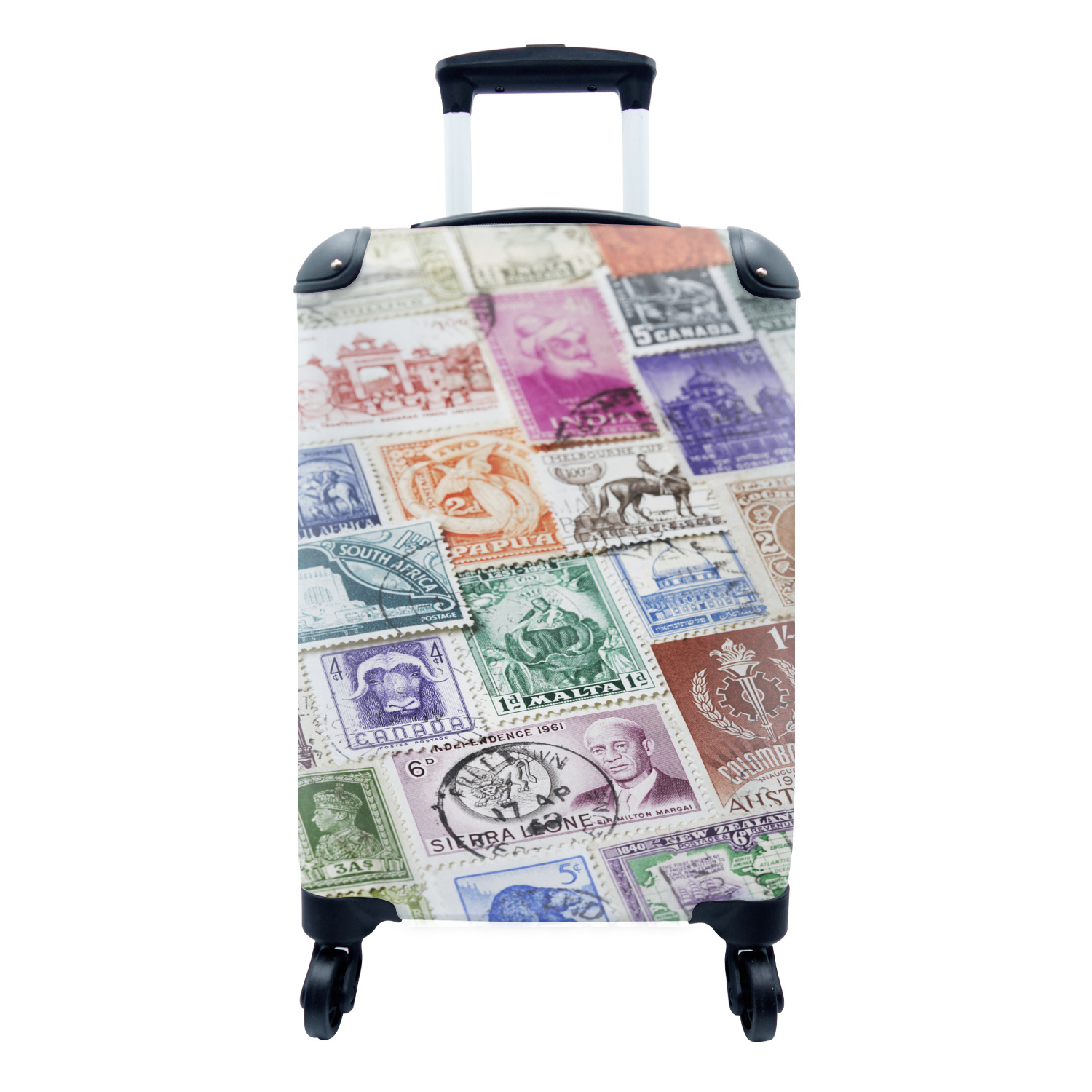 MuchoWow® Koffer Handgepäck Trolley Rollkoffer Kleine Reisekoffer mit 4 Rollen - Vielfalt der Postwertzeichen - Cabin Size < 55x40x23 cm & 55x40x20 cm - Fotokoffer - Kabinenkoffer - Boardgepäck - Reise-Box - Reisekoffer - Reisegepäck - Koffer mit Bild - Trolley für Kinder 68|17291228