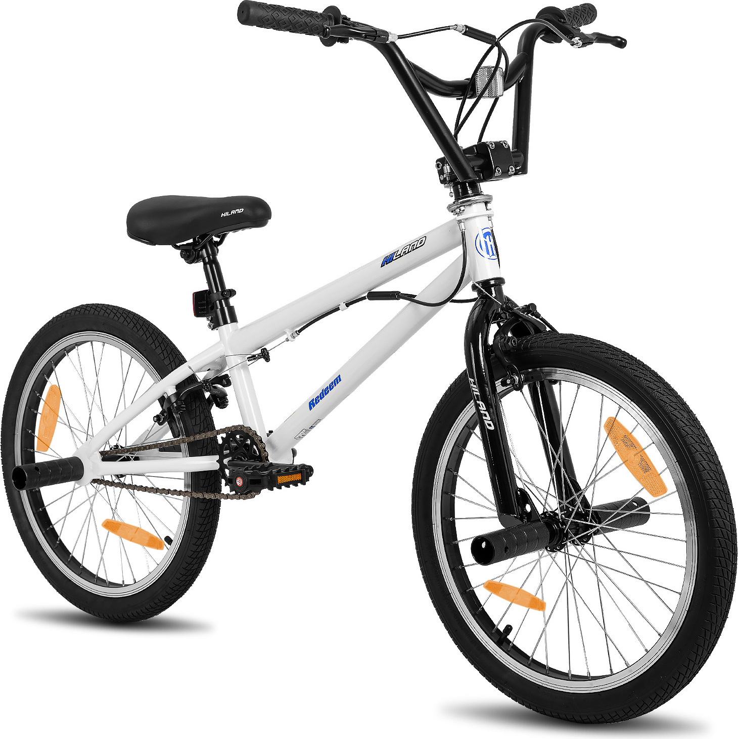 Hiland 20 Zoll Kinder BMX Fahrrad für Jungen Mädchen, 360 Grad Rotor Freestyle, 4 Pegs Single Speed Kinder BMX Fahrrad,Doppel-U-Bremse, Weiß HHD039wh-20