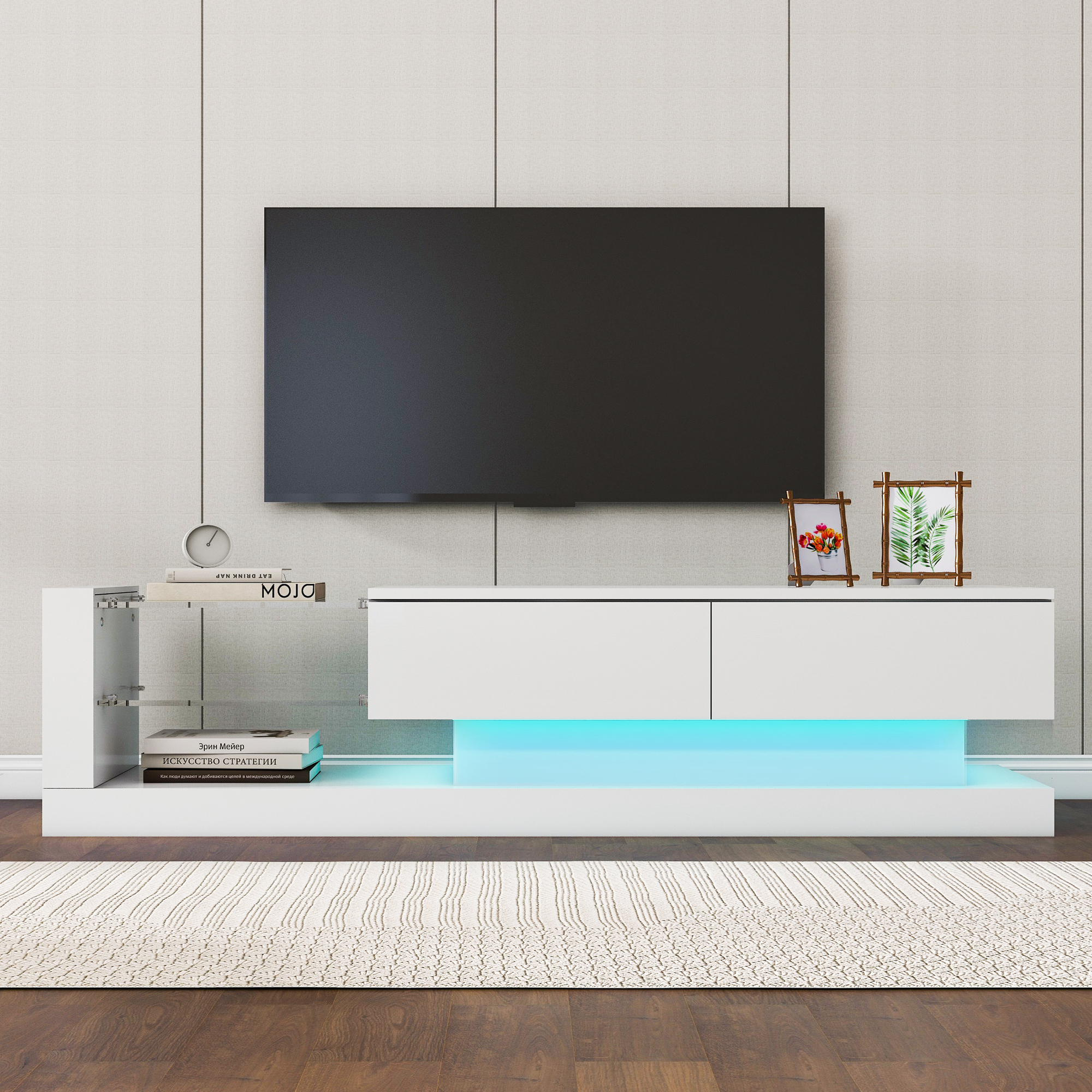TV-Schrank Stilvoller Hochglanz 140cm 16-farbige LED-Beleuchtung Weiß 60 Zoll TV-Fläche ein Möbelstück, das Eleganz und Funktionalit