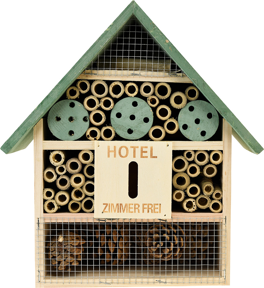 Viana Bienenhotel Nisthilfe Holz Insektenhaus Nistplatz Natur Grün 26,5x9x31cm 541571-000-953