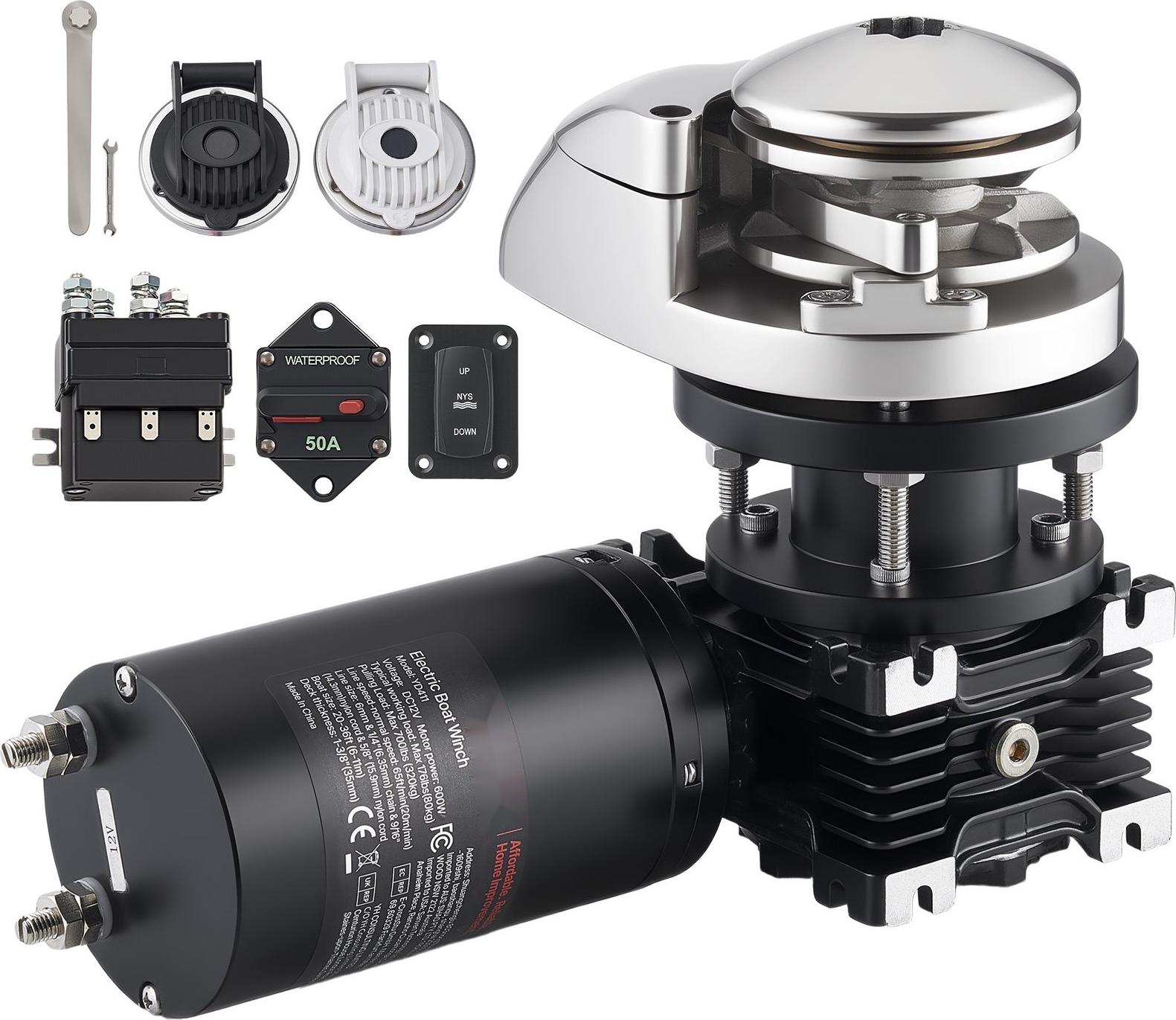 StarTech Elektrische Ankerwinde - 12V DC 1100W - Zugkraft 320 kg - Edelstahl 316 - Für Boote 6–11 m - Für 6 mm Ankerkette - Für 14–16 mm Nylonseil DDMJCZS700LB1EKC3001V9