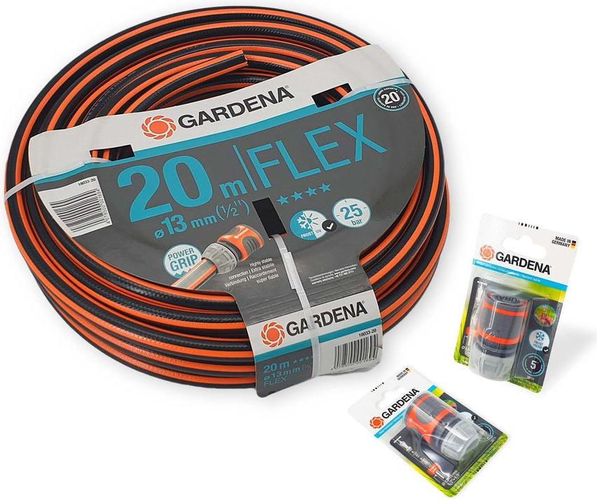 Gartenschlauch Set - Gardena Flex Schlauch (1/2') 20m inkl. 2x Schlauchverbinder 18036-20