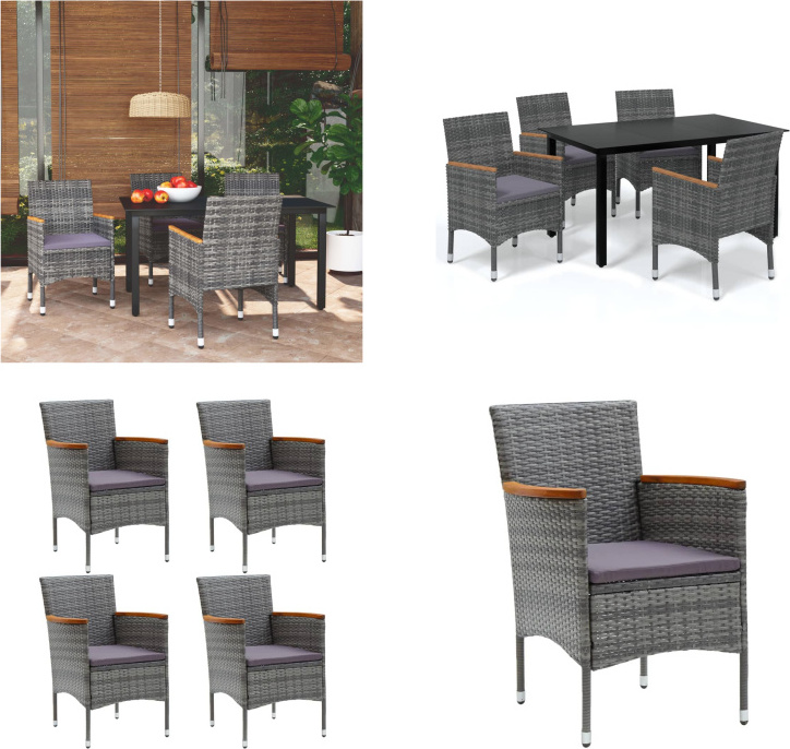vidaXL 5-dielny záhradný jedálenský set s vankúšmi poly ratan sivý - Jedálenský set - Jedálenské sety - Záhradný jedálenský set - Záhradné jedálenské sety