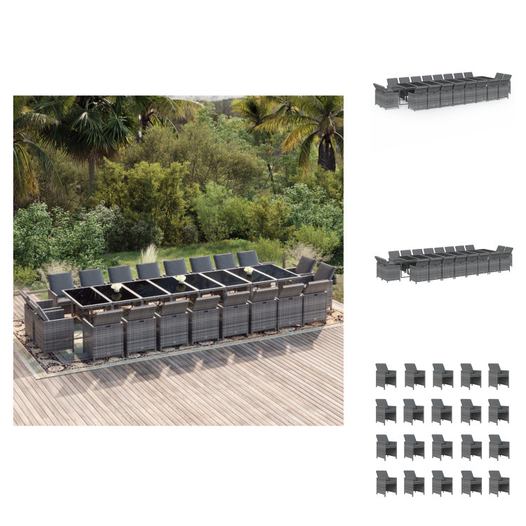 vidaXL 21-dielny záhradný jedálenský set s vankúšmi polyratan sivý - Záhradný nábytok sety