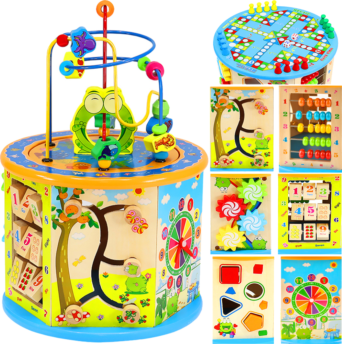 Kruzzel Motorikwürfel Aktivitätswürfel Perlenlabyrinth Holzspielzeug Steckspiel Drehspiel für Kleinkinder 22429 AM17132