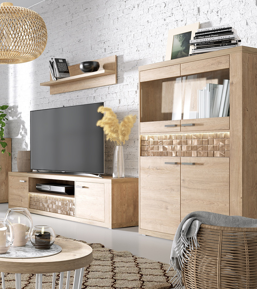 Lomadox Wohnwand 3-teilig in Eiche NUSCO-161, ohne Beleuchtung LA161-NUSCO-161-SET5