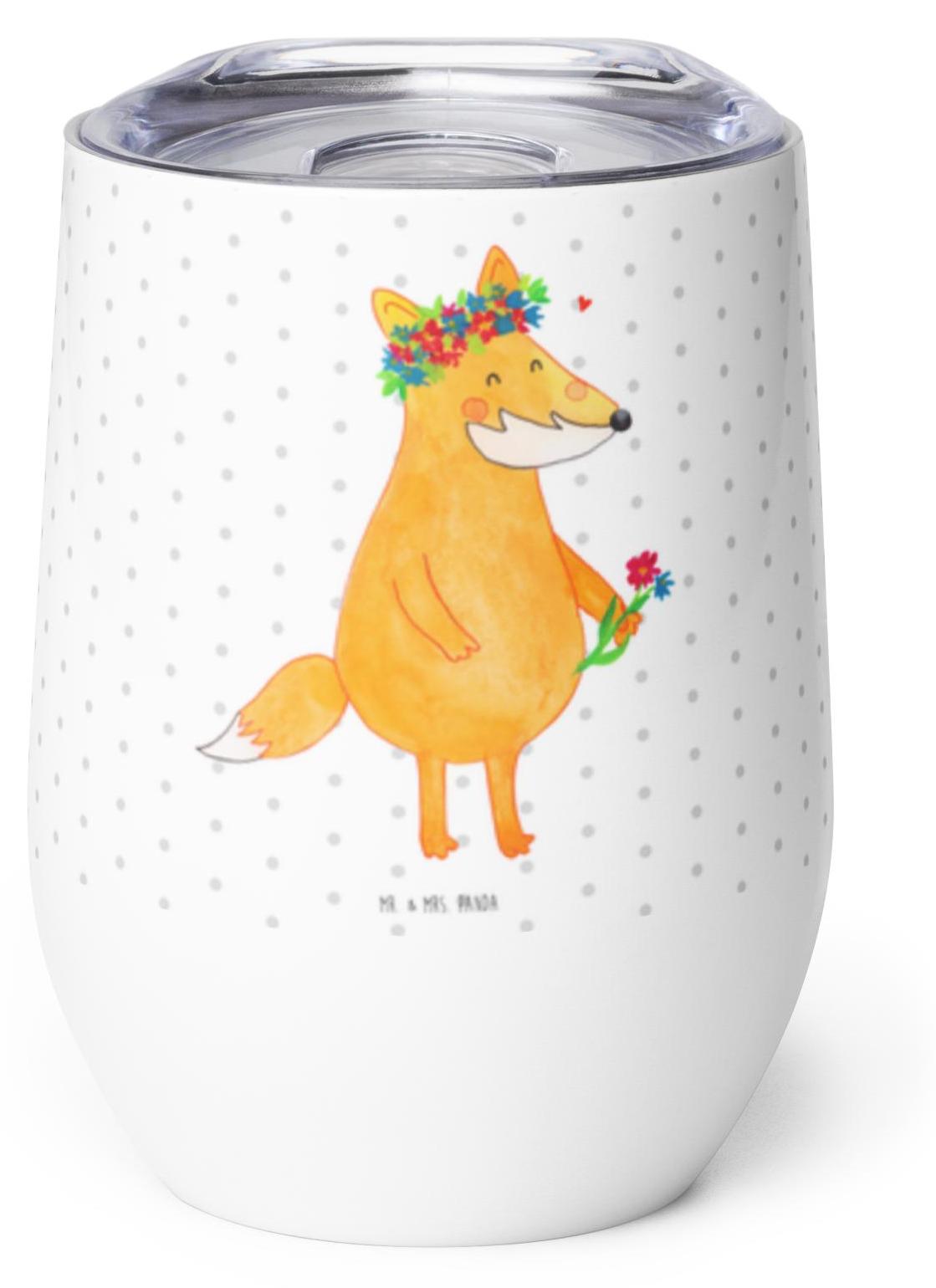 Mr. & Mrs. Panda thermosbecher Fuchs Blumen - Weiß - Geschenk, Thermo Becher, Edelstahlbecher, Selbstliebe, Thermobecher, Liebe, glühweinbecher, Blumenliebe, kaffee tasse PD-1247661-STANDARD