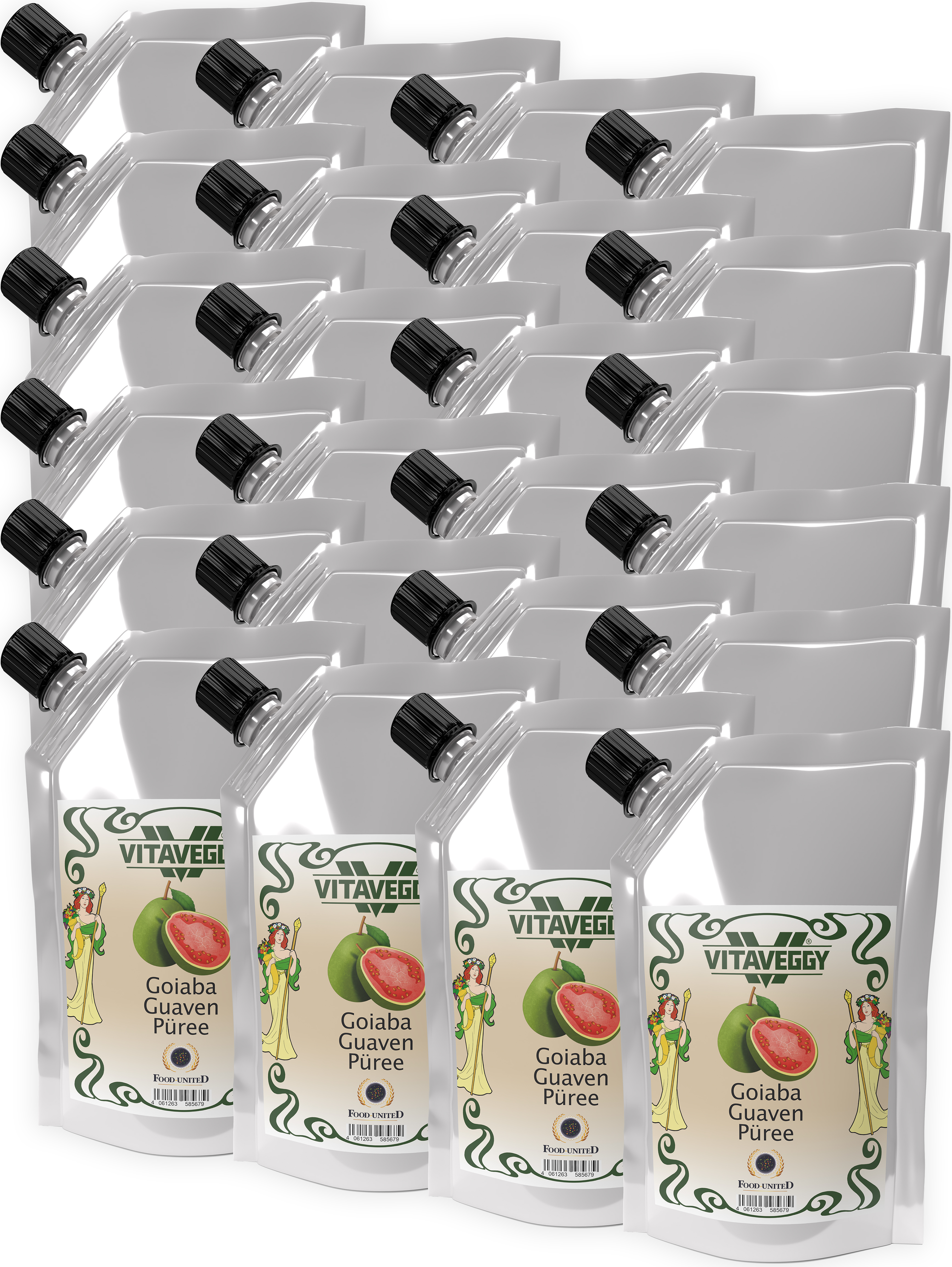 S.Mile GmbH VITAVEGGY Früchte-Püree GUAVE 24x1kg ohne Aroma- Farb- & Konservierungsmittel von Food-United, Guavenpüree für Obstbrei & Obsmus oder als Guavensaft Guaven-Smoothie oder auch für Kuchen Torten Cocktails Sorbets Desserts, GVO-Frei Glutenfrei & 100% n