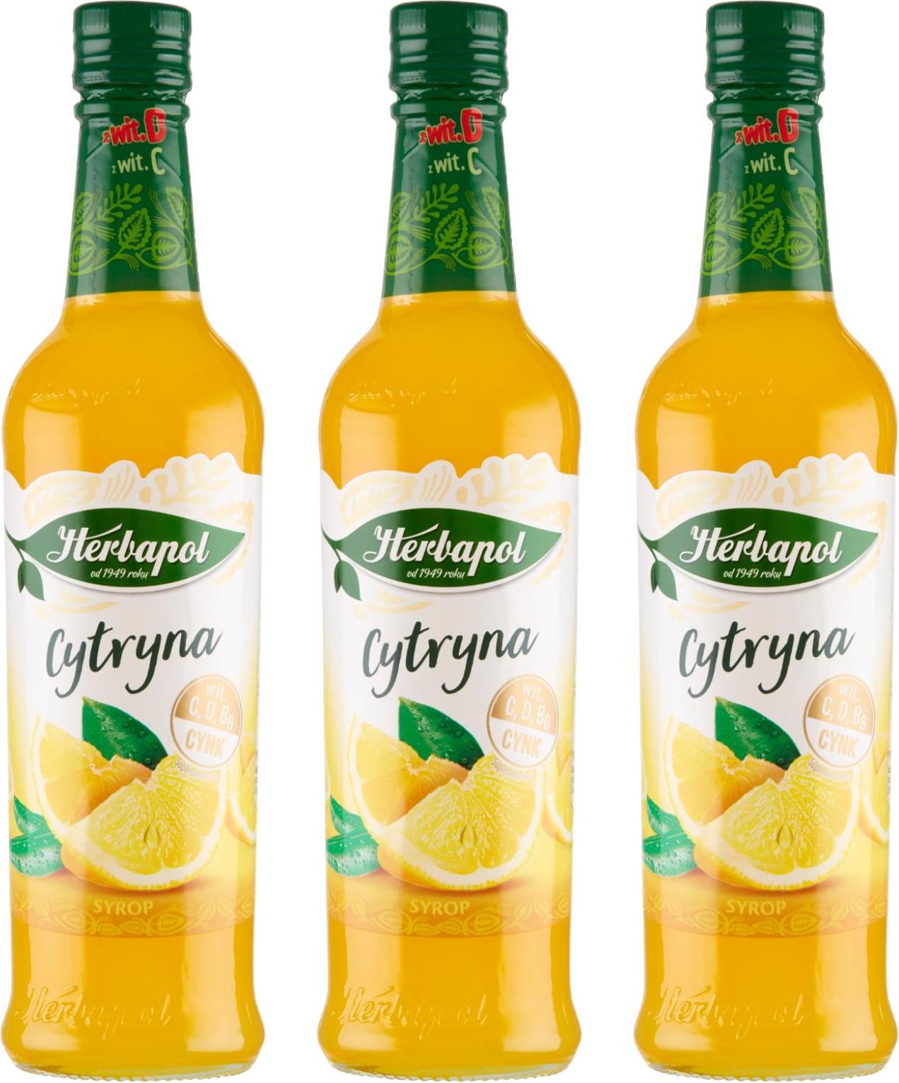 Herbapol Zitrone Sirup 3x 420ml - Getränkesirup für Wasser Fruchtsirup Vitamin C