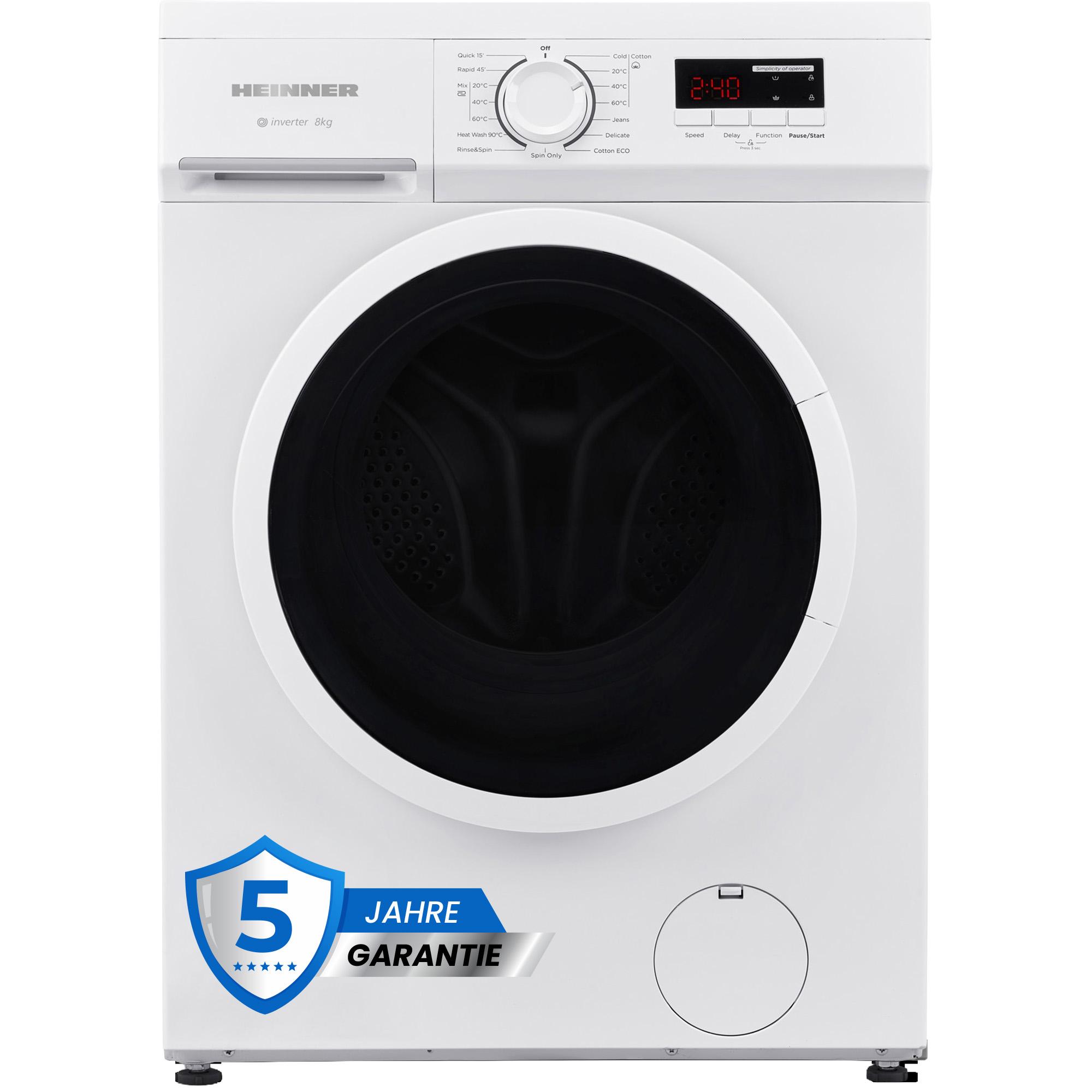 Heinner HWM-M8014SMA Waschmaschine 8 kg, 1400 U/min, 90 °C Hygieneprogramm, 15 min Schnell, Weiß HWM-M8014SMA+++