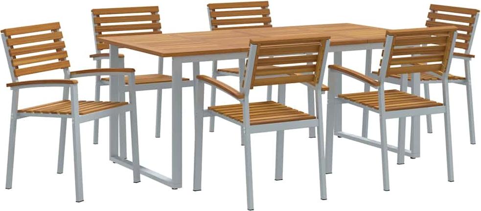 vidaXL Záhradný jedálenský set 7 ks sivý a hnedý akáciový masív