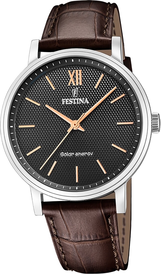 Festina pánske hodinky kožené hnedé Festina Solar Energy solárne hodinky D2UF20660/6