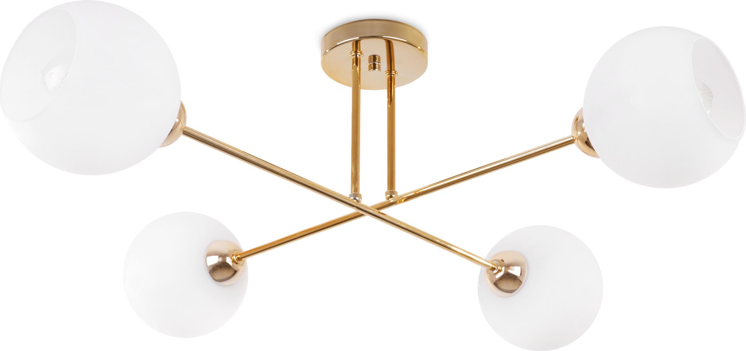 Deckenlampe Asturia gold 4-flammig mit weißem Glasschirm E27