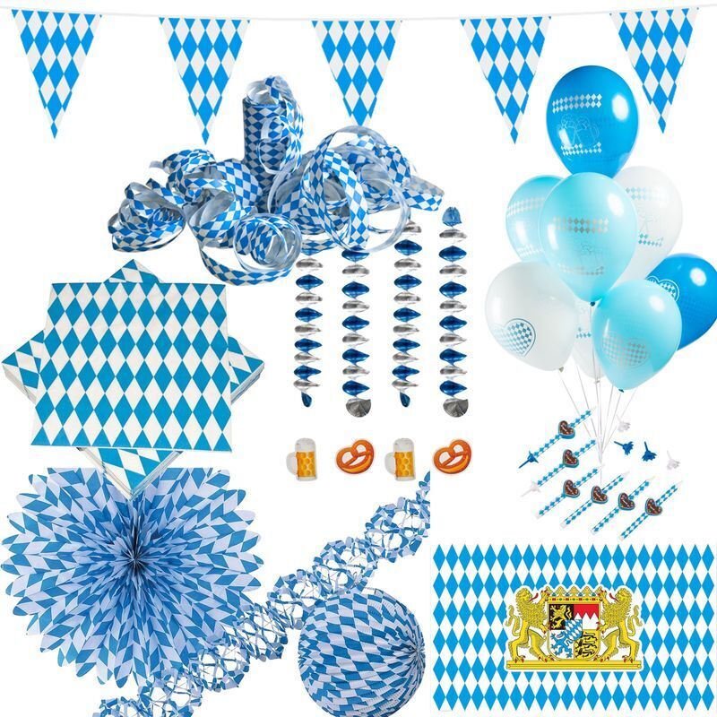 50-teiliges Oktoberfest Deko Set - Banner, Ballons & Tortendeko Für Wiesn-Party