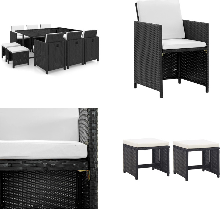 vidaXL 11-dielny záhradný jedálenský set s vankúšmi polyratan čierny - Set záhradného nábytku - Sety záhradného nábytku - Záhradný stôl a stoličky - Záhradné stoly a stoličky
