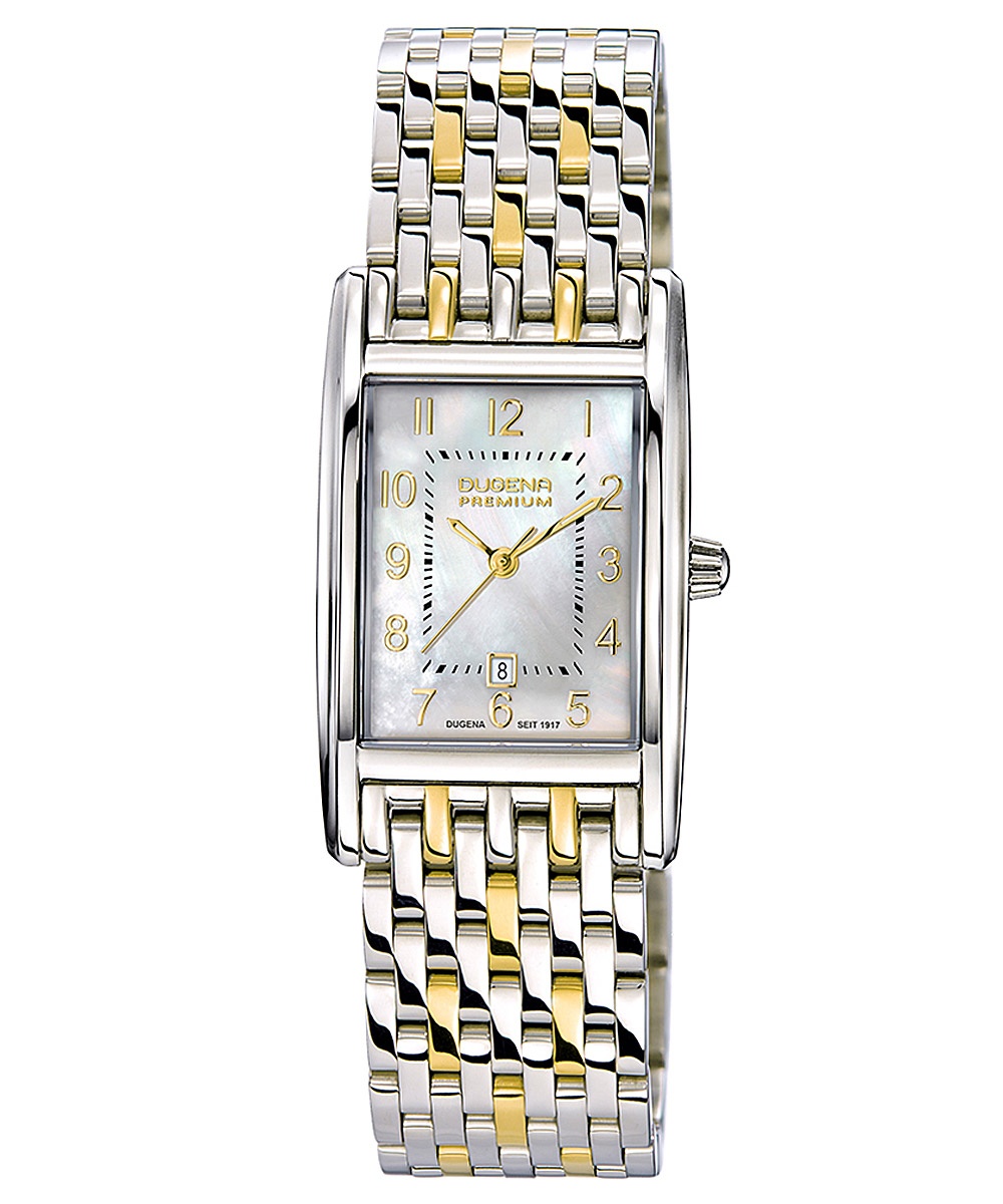 Dámske náramkové hodinky DUGENA 7000122-1 Quadra Artdeco, quartz, perleťový ciferník, puzdro z nehrdzavejúcej ocele, zafírové sklíčko, náramok z nehrdzavejúcej ocele, dvojité skladacie zapínanie na gombík, 5 barov