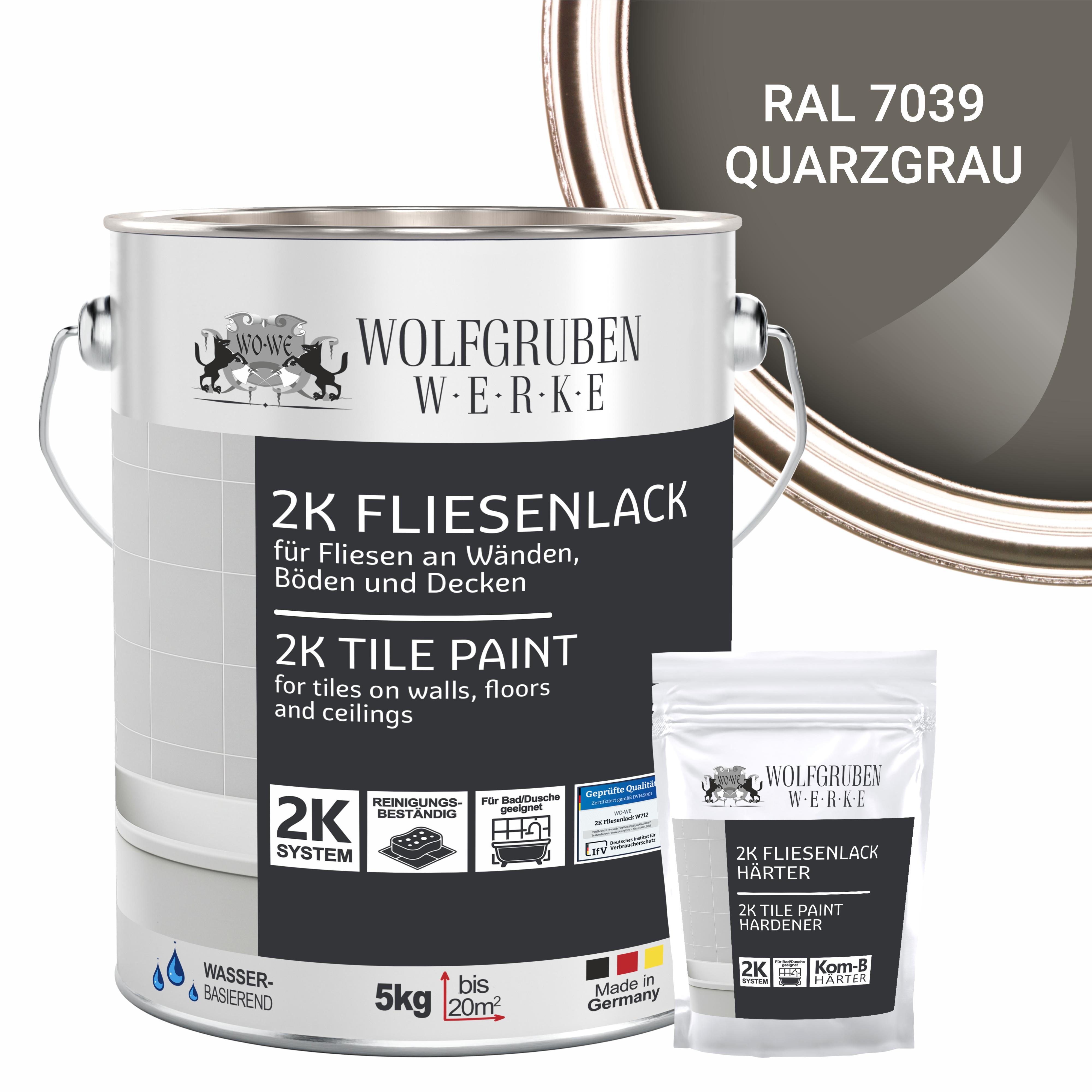 WO-WE 2K Fliesenlack Fliesenfarbe Wand Bodenfliesen W712 Quarzgrau RAL 7039 - 5Kg