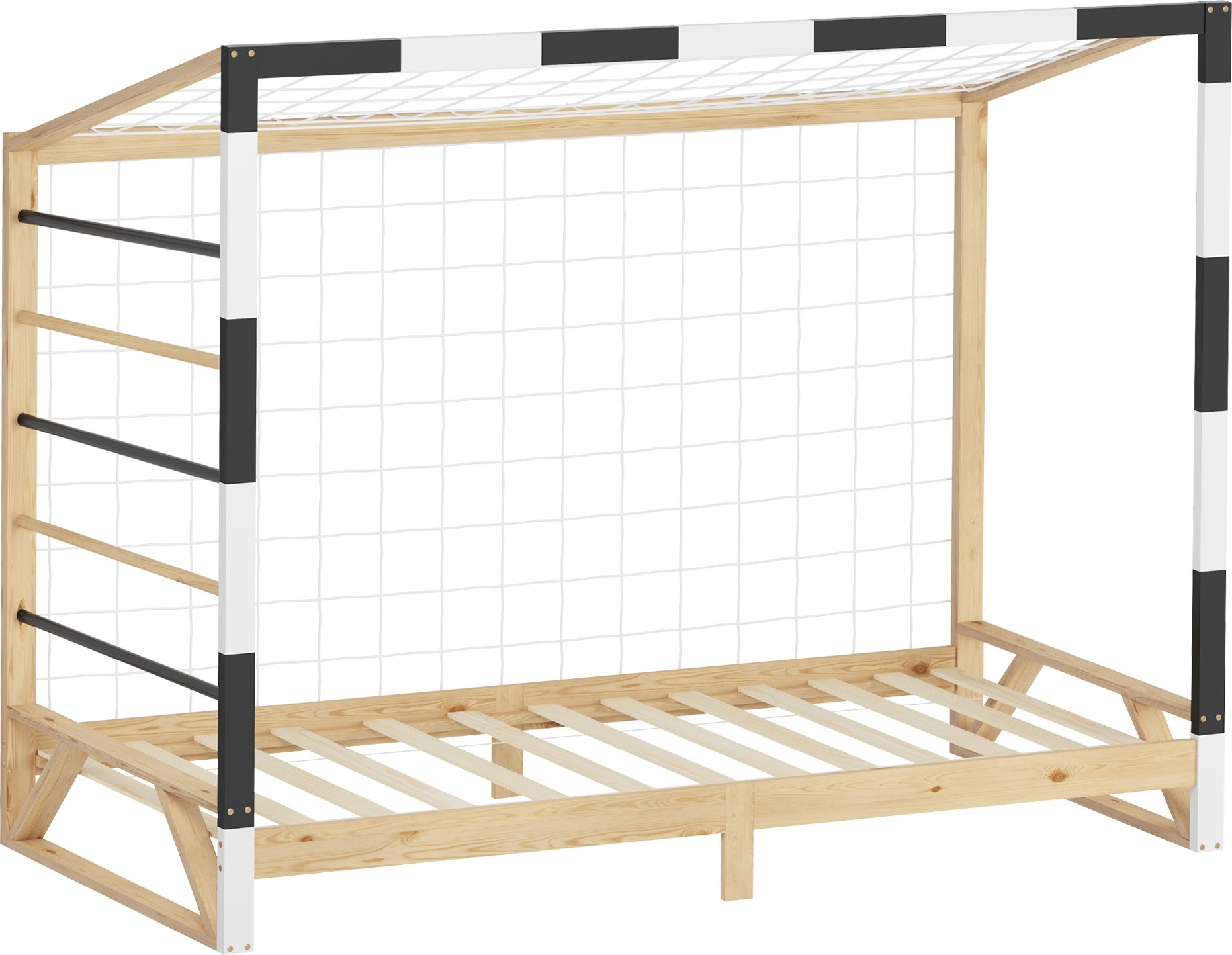 ML-Design Kinderbett Fußballtor 90x200 cm Holzbett mit Lattenrost Kletterleiter & Netz Jugendbett aus Kiefernholz Einzelbett für Kinder Handballtor