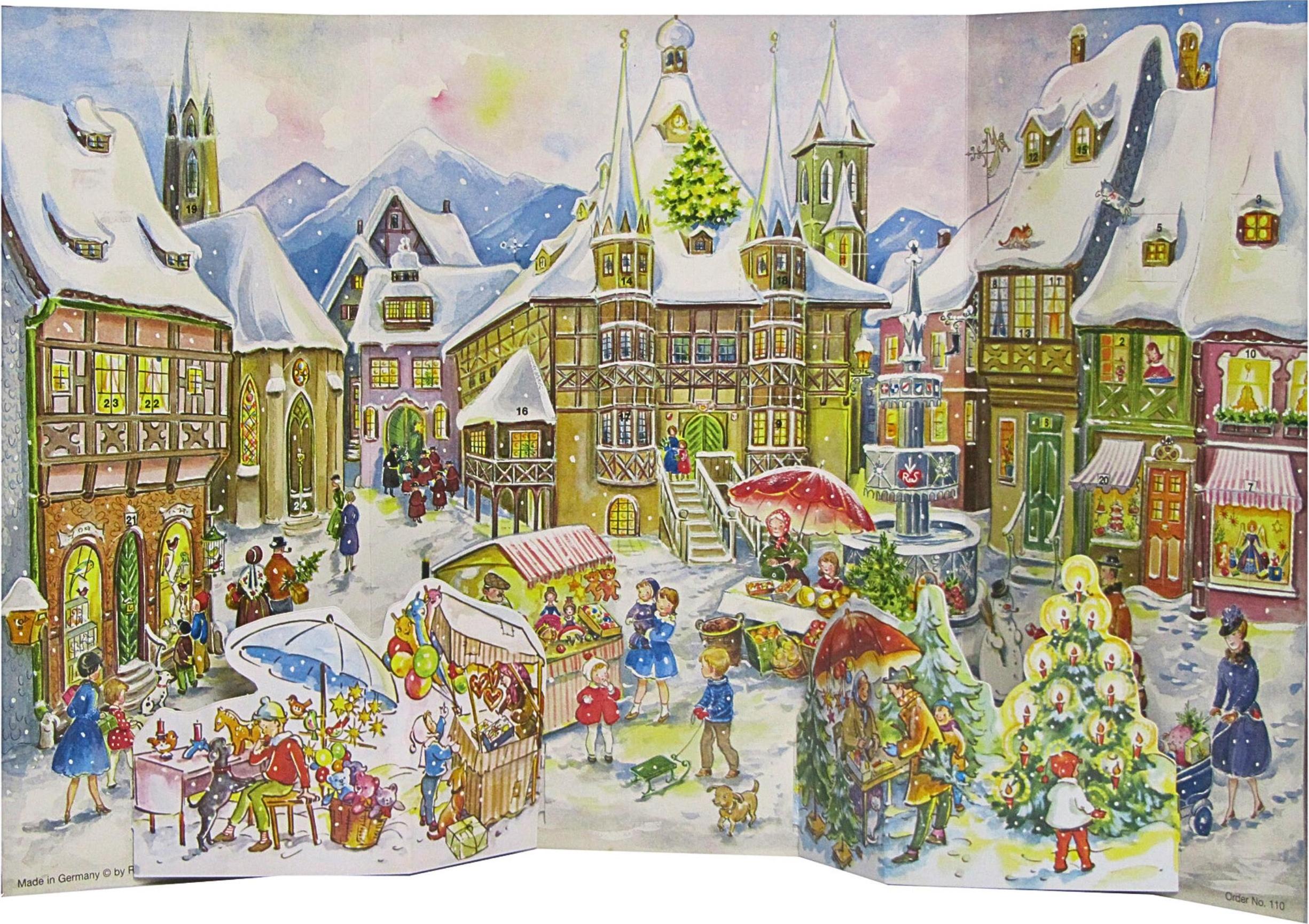 Adventný kalendár z roku 1952 – dotlač s 3D vyobrazením starého mesta