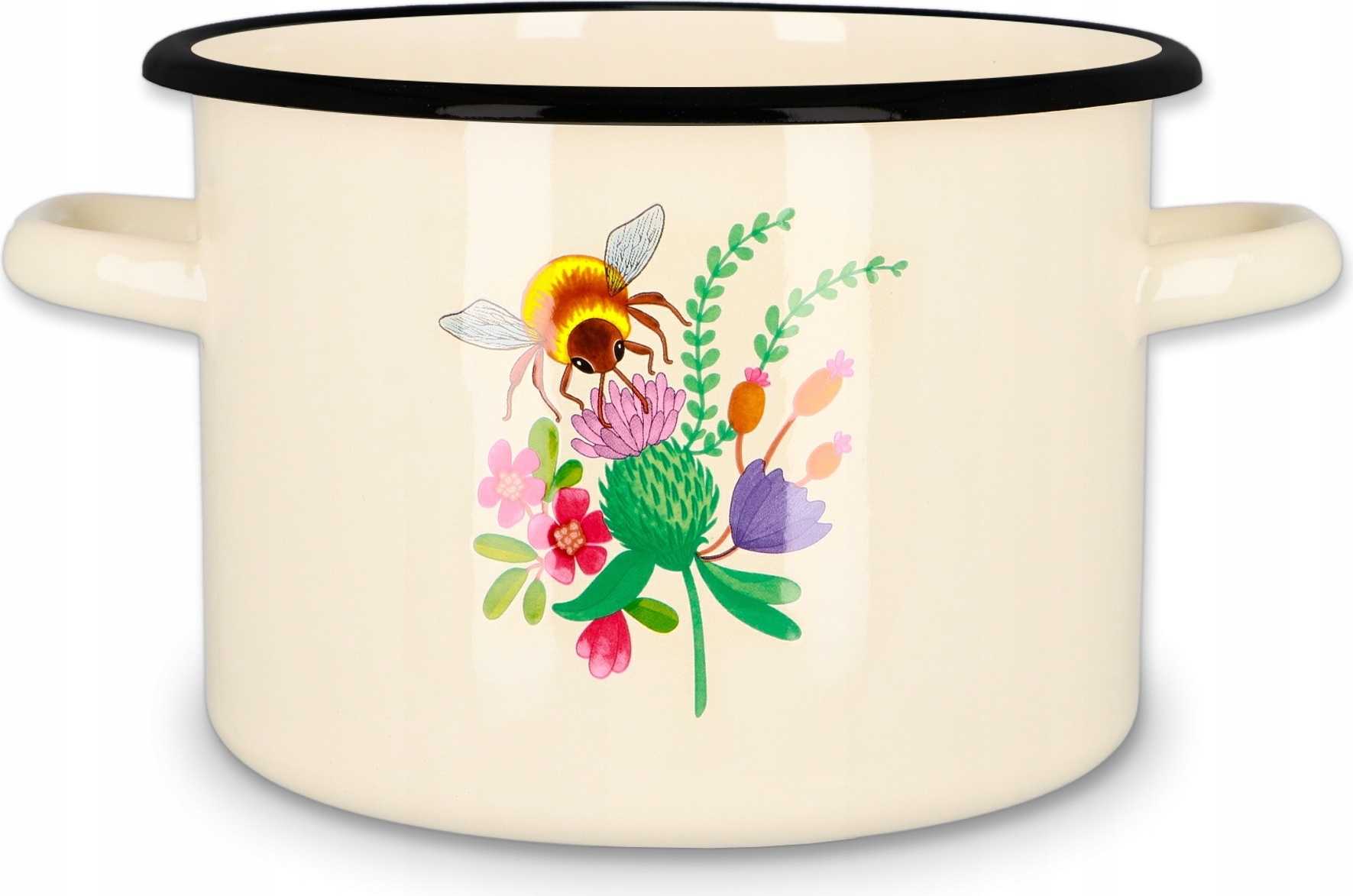 Kuketo | Emaille Kochtopf 3 L Mit Griffen – Induktion & Alle Herdarten – Creme Topf Mit Honey Motiv Robust, Hygienisch, Hitzebeständig & Stilvoll 631055
