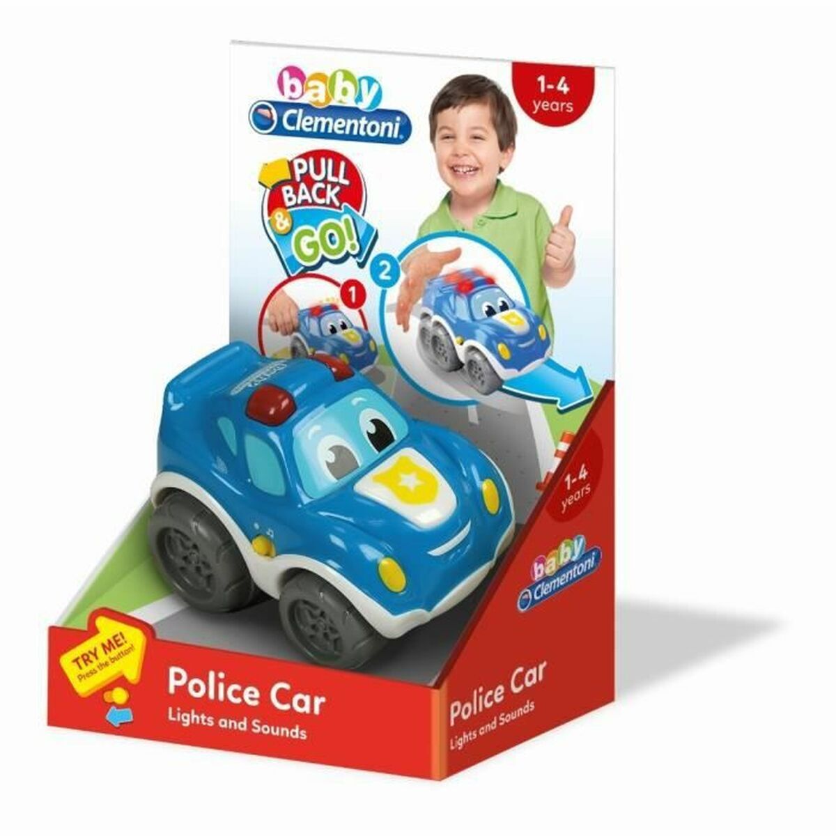 Clementoni Retrofriction Polizeiwagen mit Lichtern und Geräuschen - Babyspielzeug mit Sound ab 1 Jahr (17179) CLEMENTONI