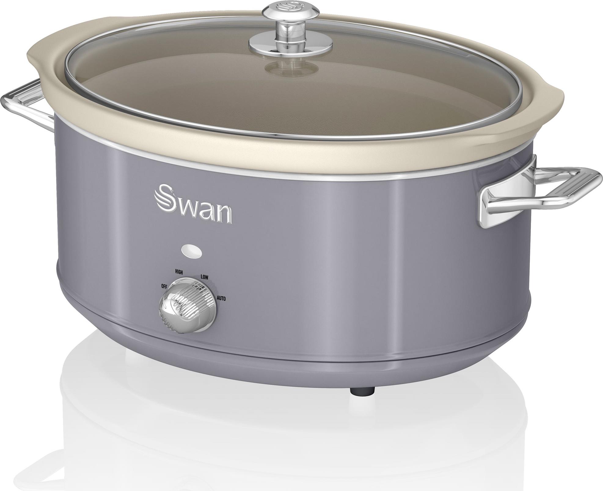 SWAN SF17031GRNEU Retro Slow Cooker 6,5L, Antihaft-Keramisches PFOA- und PTFE-freies, Vintage Grau