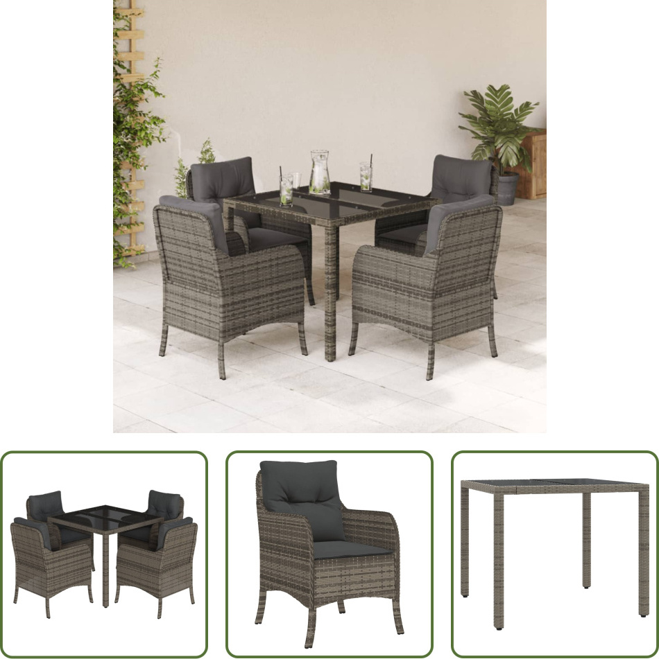 The Living Store 5-dielny záhradný jedálenský set s vankúšmi sivý polyratan